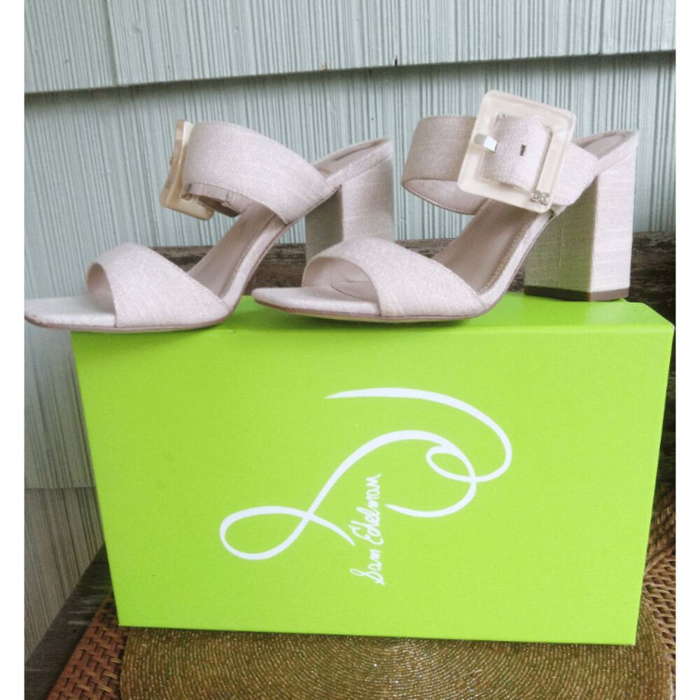 Sam Edelman Women 7.5M, Dalton Sand Met Linen Tan, 3in Block Heel, original box